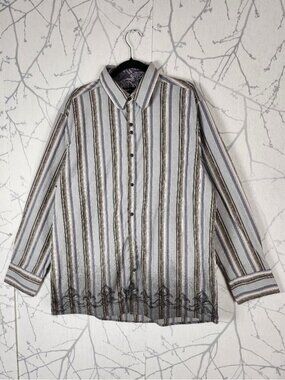 Rock Roll N Soul Artsy Stripe Paisley Contrast Cuff Shirt